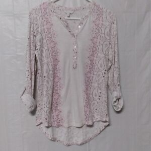 Lucky Brand Paisley Roll Sleeve Top